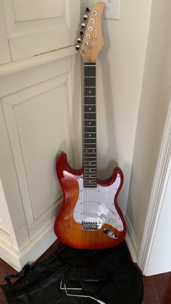 Stat Style Solid Wood Cherry Sunset Rosewood Fingerboard Electric Guitar, Guitar Bag, Strap