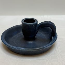 Vintage Stoneware Pottery Chamberstick 2"H × 4-7/8"D