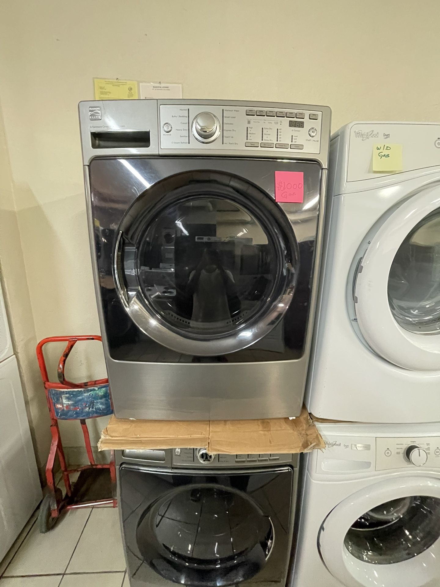 Dark Stainless Steel Kenmore Elite Front Load Washer And Gas Dryer Both With Steam 