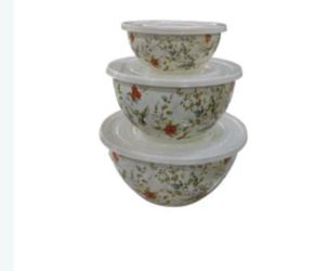 Floral Mixing Bowls Set of 3 with Lids