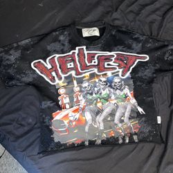 Bkys Hellcat Rhinestone Graphic T-Shirt Black Crew Neck Men's Small