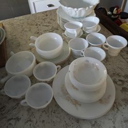 Pure White And White And Gold Plates, Saucers, Cups, Soup Bowls