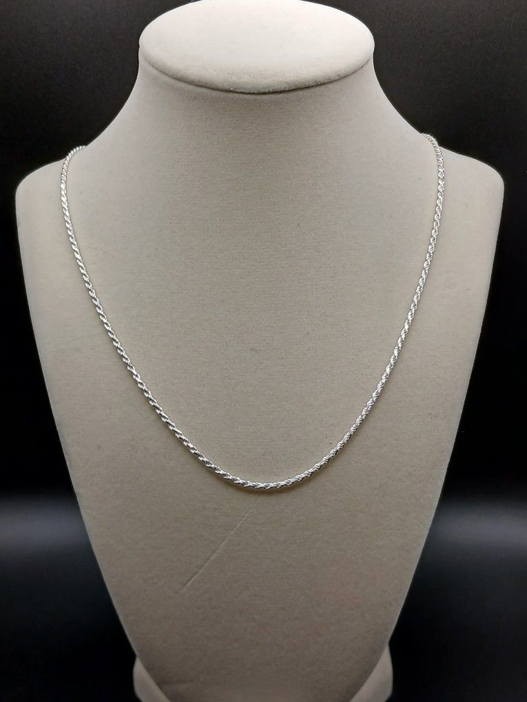 925 Sterling Silver -22in X 1.8mm Solid Diamond Cut Twisted Rope Necklace