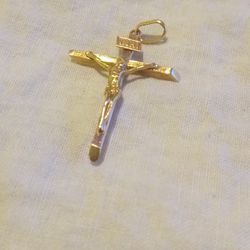 14k Solid Gold Crucifix Made In France 