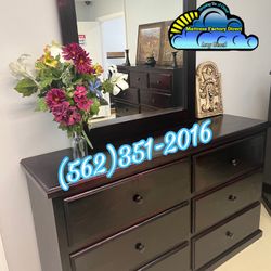 Cherry 6 Drawer Real Wood Dresser With Mirror 