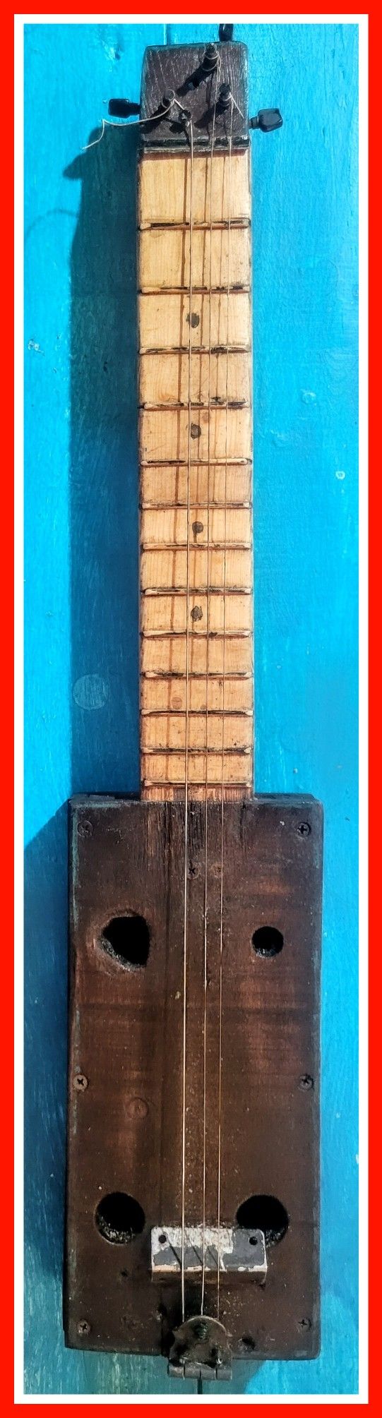 Antique Cigar Box Acoustic Guitar handmade 3 string unique one of a kind not mass produced