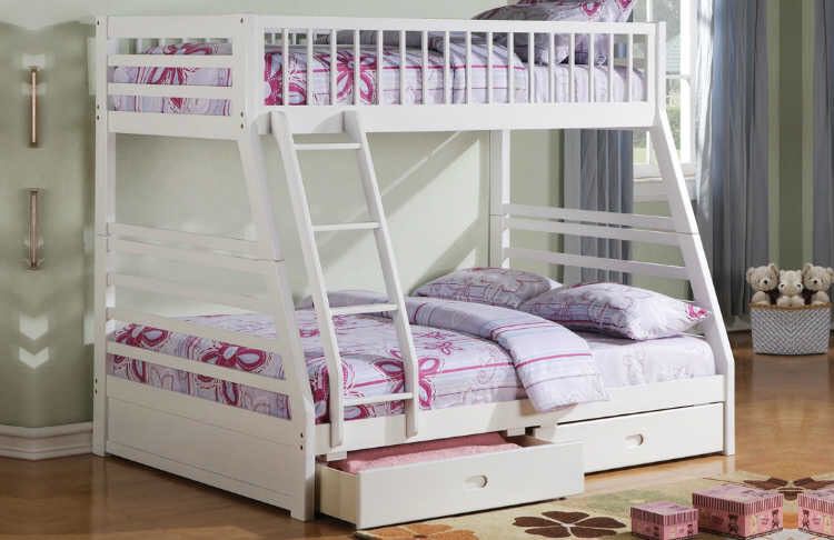 Twin /full w storage bunk bed white solid wood
