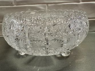 • Vintage Bohemia Queen-Lace Hand Cut Crystal 3-Footed Bowl 10 inch Mint