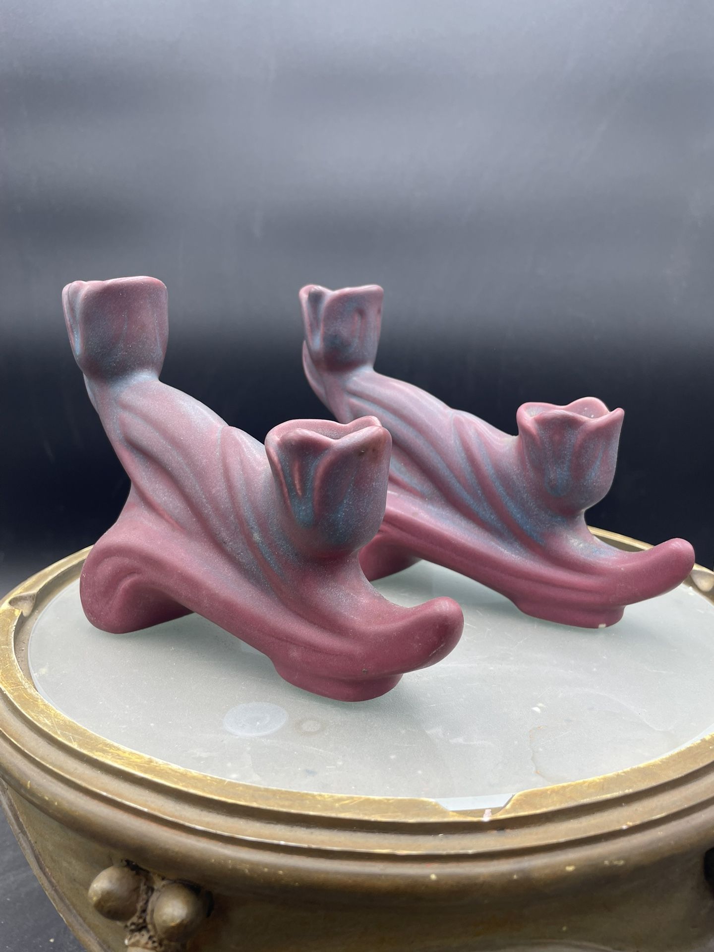 Vintage Pair Of Van Briggle Mulberry Double Candlestick Holders 6.5” VG