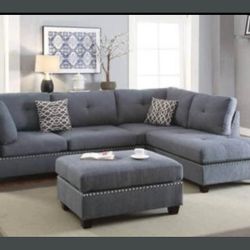 BRAND NEW 3PCS REVERSIBLE SECTIONAL SOFA WITH OTTOMAN INCLUDED +ACCENT PILLOWS $699