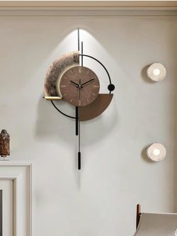 Large Wall Clock Decorative with Pendulum - Battery Operated, Silent Unique Design, 31.5" x 16.6" for Office, Living Room, Kitchen, Home, Bathroom & B