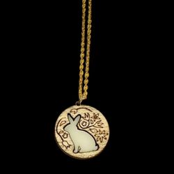 Wooden Bunny Necklace With Inlay