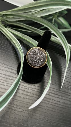 Silver Round Agate Druzy Ring