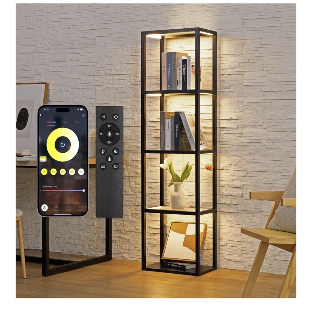 App Content Shelf Glass Display Shelf with Remote/APP Control, Curio Cabinet for ...