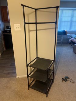 Coat rack with end hooks and shelves