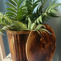 Rustic trash can with lid or could be used as planter