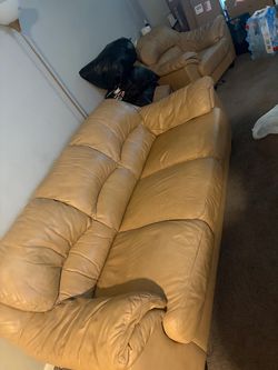 3 piece tan leather couch and love seats
