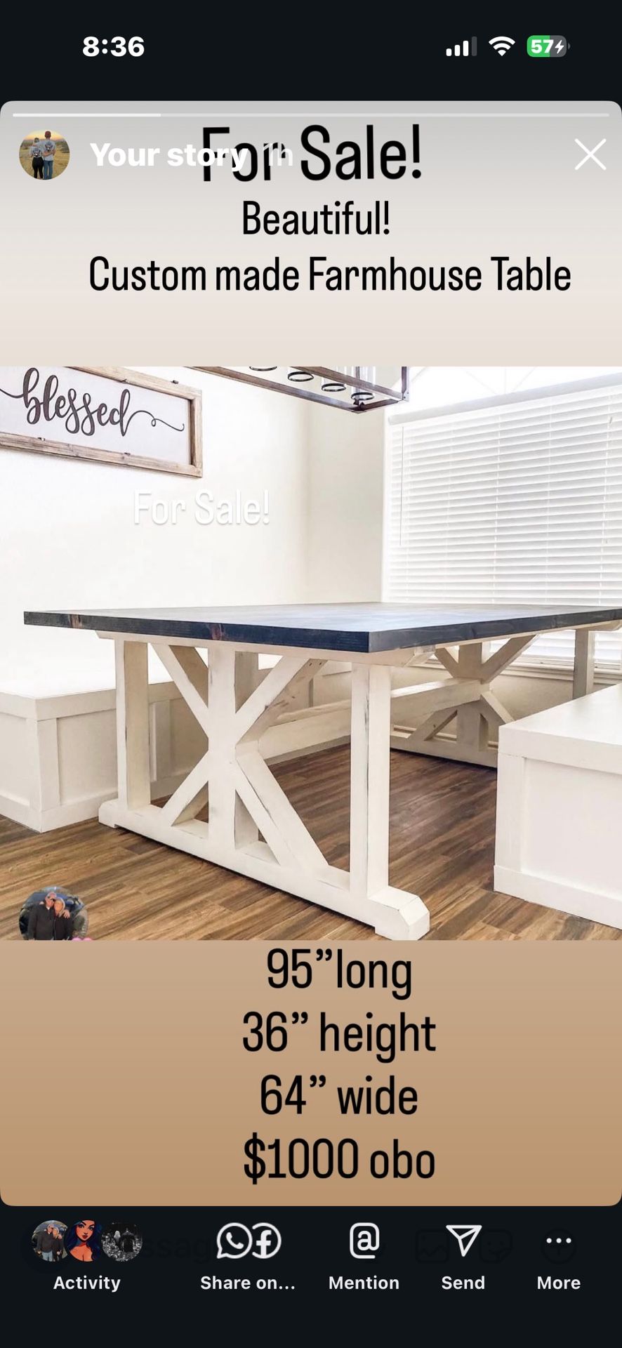 Custom Made Kitchen Table
