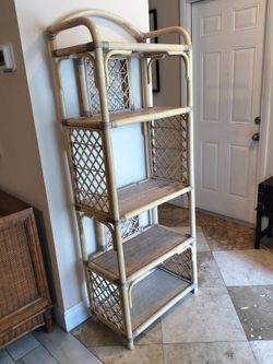Vintage Arched Rattan Bookshelf/Etagere, See Full Description