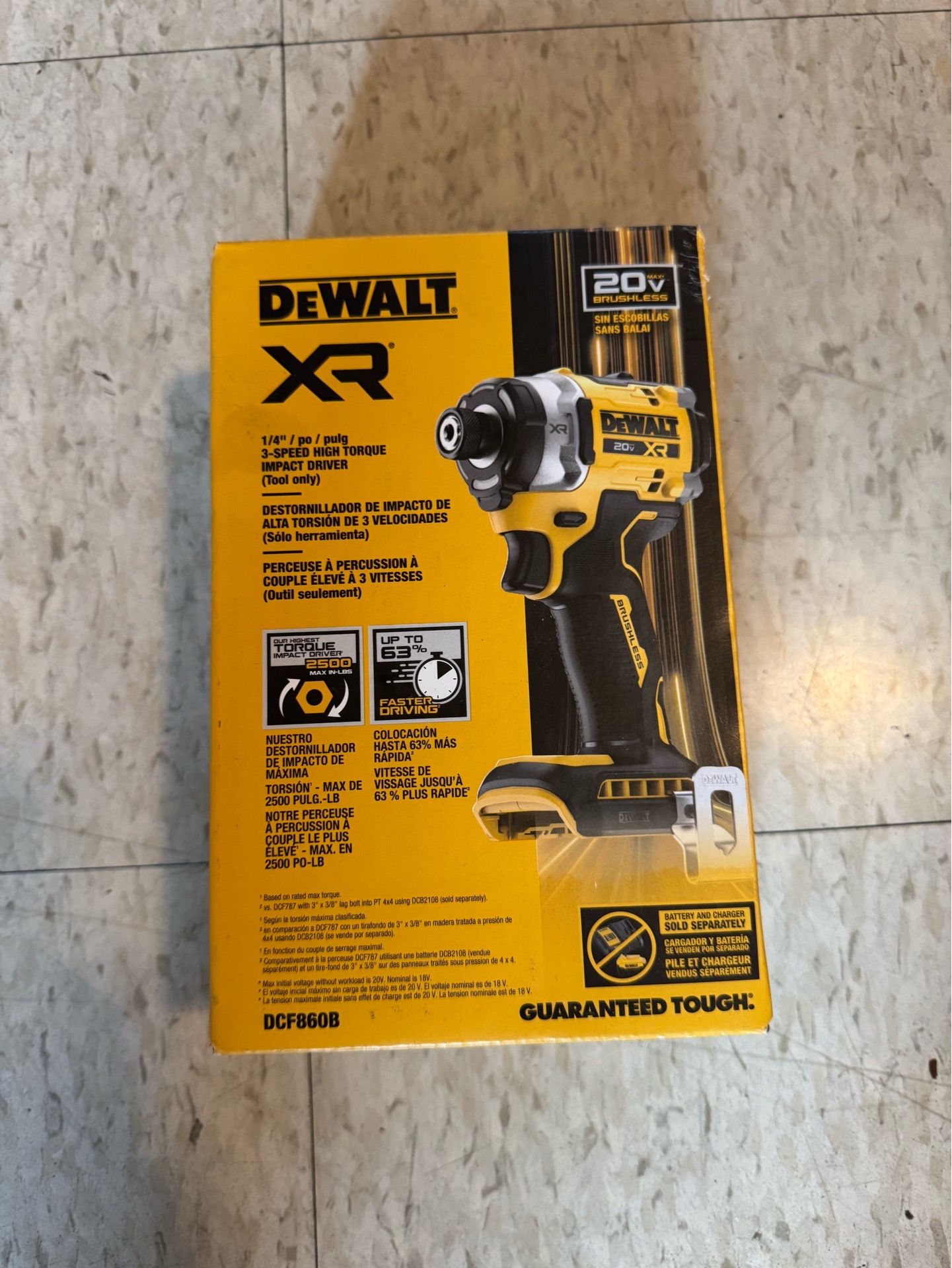 DEWALT XR 20V MAX Brushless 1/4" 3-Speed High Torque Impact Driver DCF860B Tool Only
