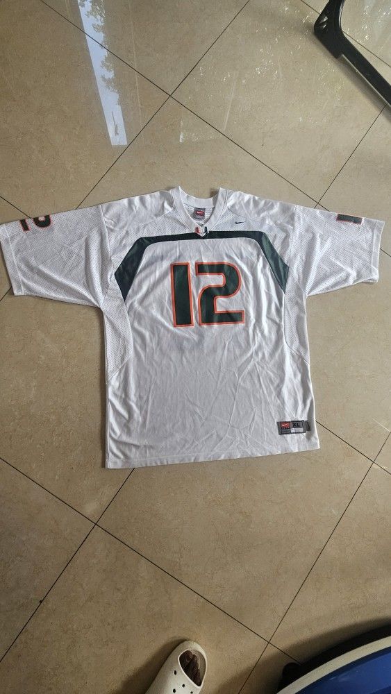 Vintage Nike JIM KELLY No.12 UNIVERSITY of MIAMI HURRICANES (XL) Football Jersey