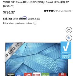 4K TV 50” Inches Vizio