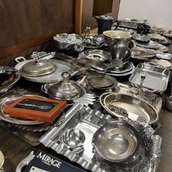 Hugh Lot Of Silver Plated China With Assorted Silverware 