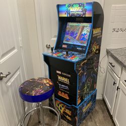 Arcade1up Marvel Superheroes W/ Matching Riser & Stool *Excellent Condition* !! Arcade 1up