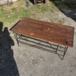 Wood And Iron Legged Coffee Table 