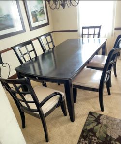 7-Piece Contemporary Dining Set , Table and 6 Chairs (Dark Espresso/Black)