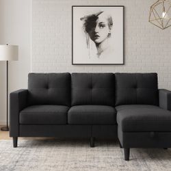 New 77” Modular Convertible Sofa, Modern Linen Fabric L Shape 3 Seater Sectional Couch with Storage Function, Ottoman/Armrest Reversible Lounger for L