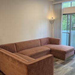 Blush Pink Velvet Sectional Couch 