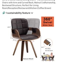 Set of 2 Swivel Walnut Dining Chairs Mid Century Coffee Brown