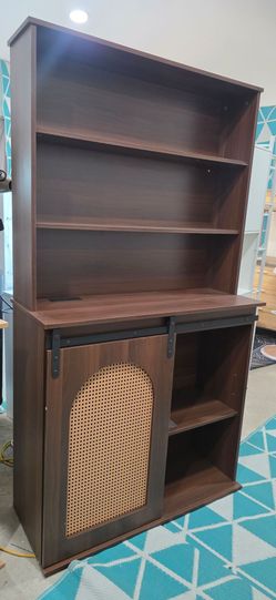 New Farmhouse 71 in Walnut Kitchen Pantry Cabinet with Charging Station