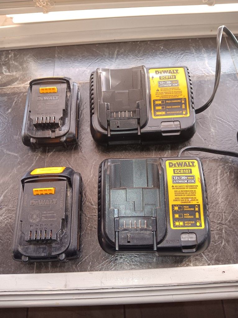 2 Dewalt Lithium Chargers And (2) 20vBatteries