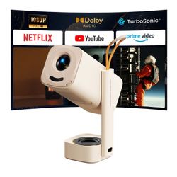 Yaber T1 Pro Smart Projector, WiFi6 & Bluetooth, Built-in Streaming, Turbo Sonic Bass, Auto Focus & Keystone, Native 1080 FHD w/ HDR10, 180° Rotatable