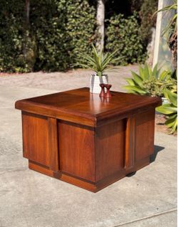Mid Century Modern Vintage Brutalist Lane Walnut Cube Coffee Table