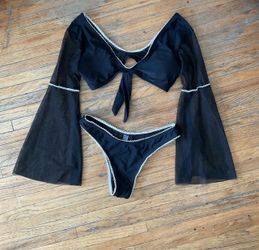 Black Bikini Set with Sheer Bell Sleeves