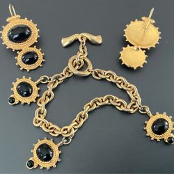 Gold tone Charm Bracelet and Earrings