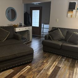 Dark Gray Nailhead Sofa, Loveseat and Chair With Ottoman set