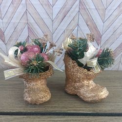 Pink & Gold Glitter Santa Boots 