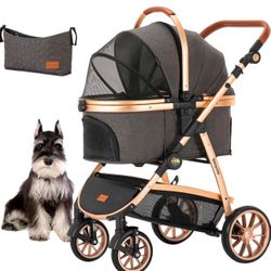 Kenyone Pet Stroller 3 in 1 for Medium Small Size Dogs Luxury Large Cat Stroller Detachable Carrier for Puppy, Kitty, Doggie