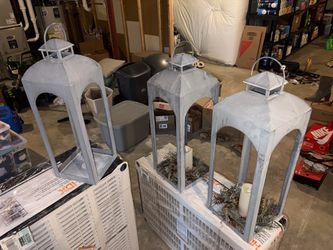 Large Galvanized Metal Lanterns – Set of 3