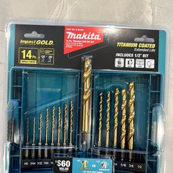Makita B-65399 Impact Gold 14 Pc. Titanium Drill Bit Set, 1/4 In. Hex Shank (BRAND NEW) 