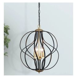Maxax Modern Cage Chandelier, 4 Lights Globe Plug in Chandelier, Adjustable Sphere Farmhouse Hanging Ceiling lamp, for Kitchen, Entryway, Dining Room,