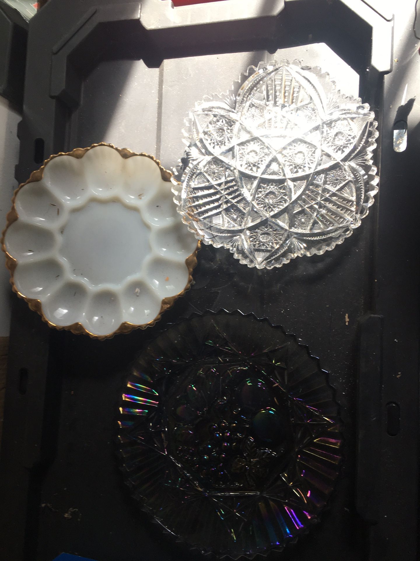 Old glass And Metal Items Trays 