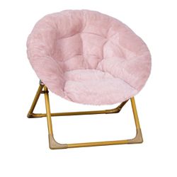 Flash Furniture Gwen 23" Kids Cozy Mini Folding Saucer Chair, Faux Fur Moon Chair for Toddlers and Bedroom, Blush/Soft Gold. Opened box