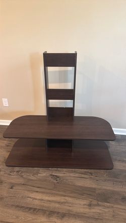 Dark Brown Wood TV Stand with Shelves