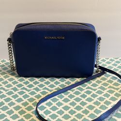 Michael Kors Jet Set Large Crossbody – Blue Saffiano Leather
