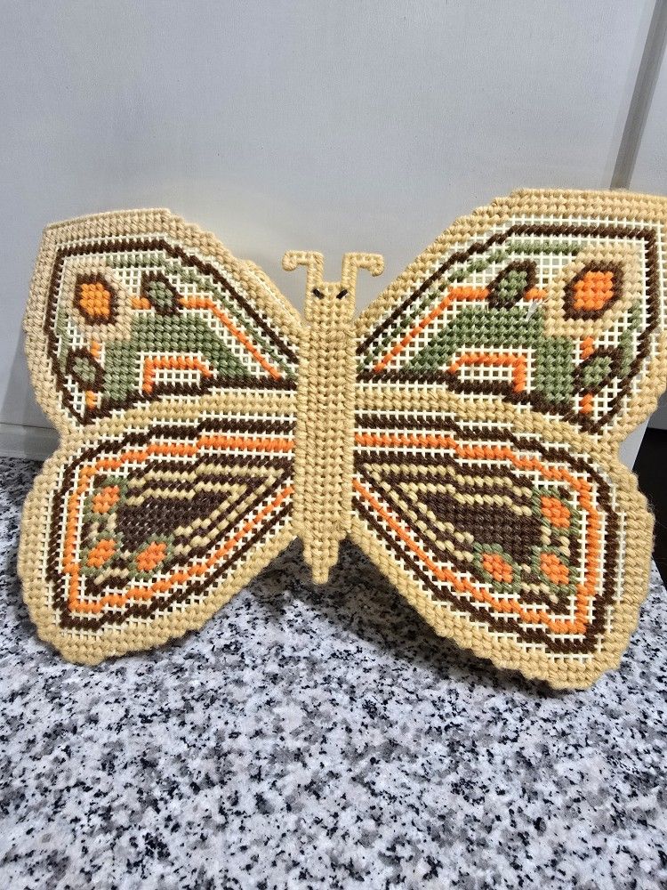 Vintage Butterfly Cross Stitch Storage Box Container
